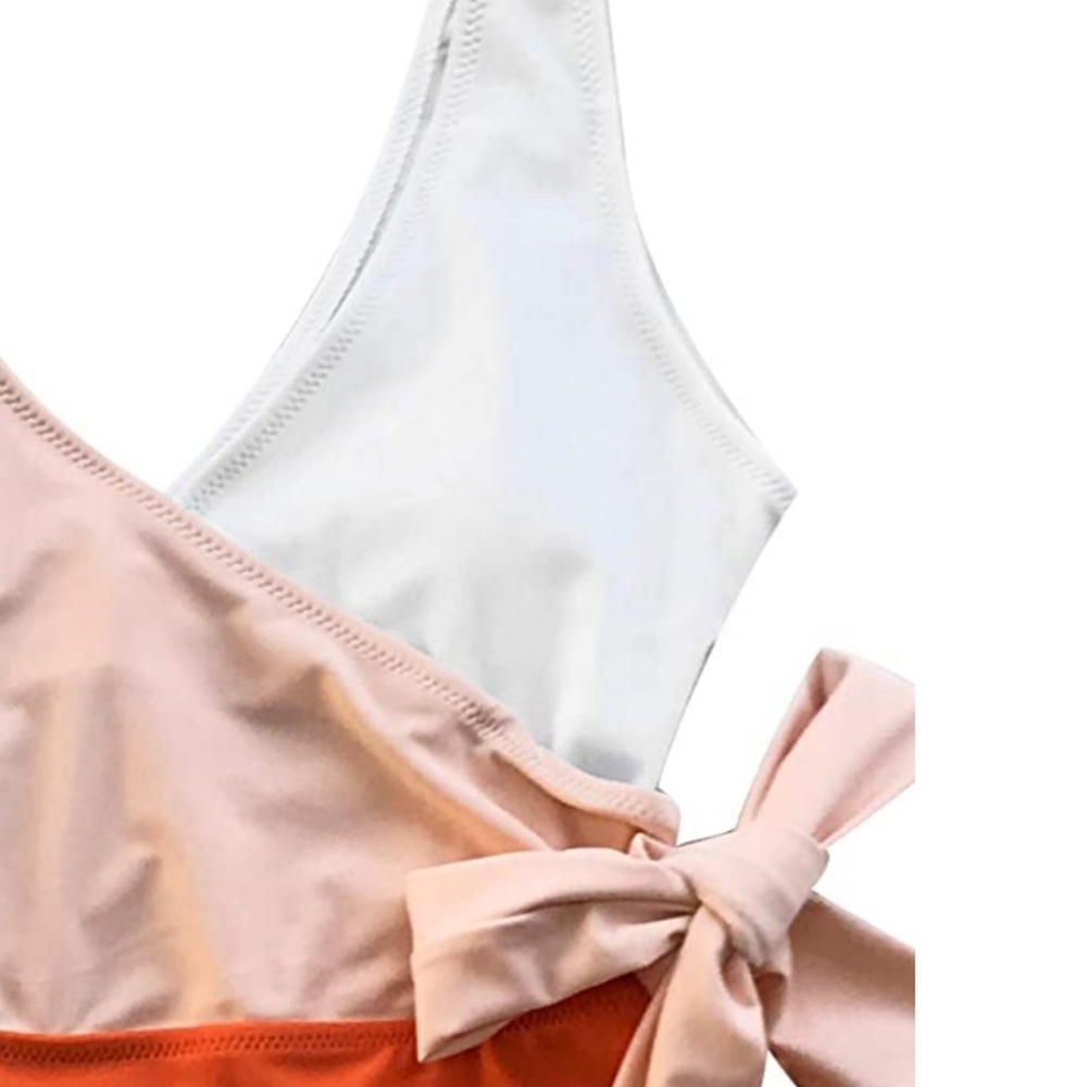 NWT CUPSHE Women's One Piece Wrap Color Block Tie Side Bathing Suit - Picture 7 of 7